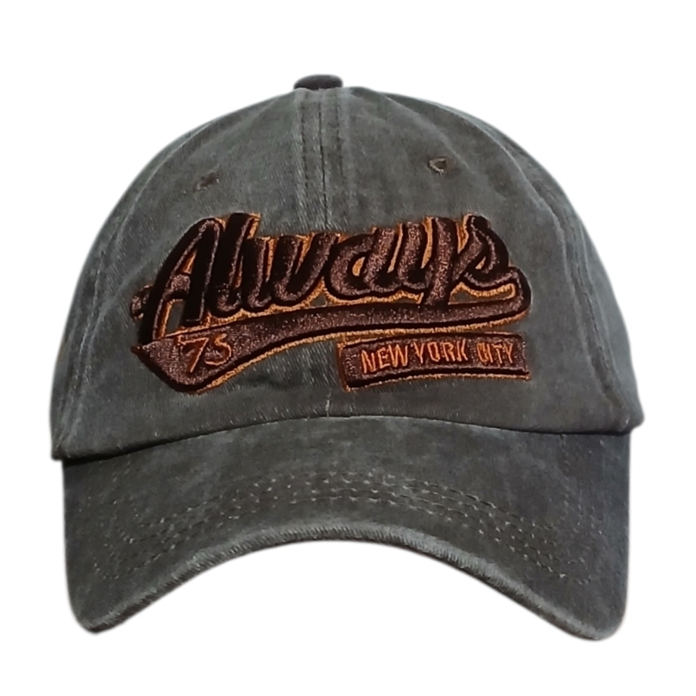 Always 75 NYC embroidered distressed Strapback baseball cap BRN/ORG